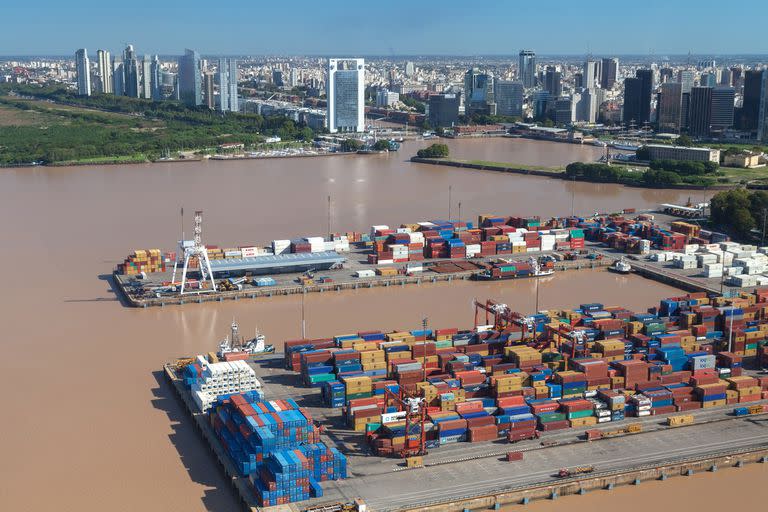 BUENOS AIRES, ARGENTINA DEC 04: View from the helicopter for Buenos Aires, Argentina, 04 December, 2012. Seaport of Buenos Ayres the biggest in South America