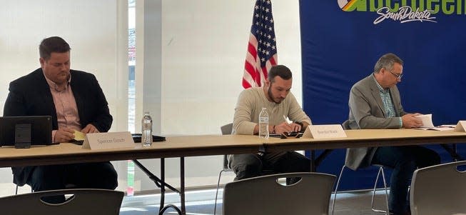 District 23 candidates, from left, Spencer Gosch, Brandon Black and Bryan Breitling were among the candidates in attendance at Saturday's candidate forum at the Kessler Champion Club at the Northern State University Barnett Center.