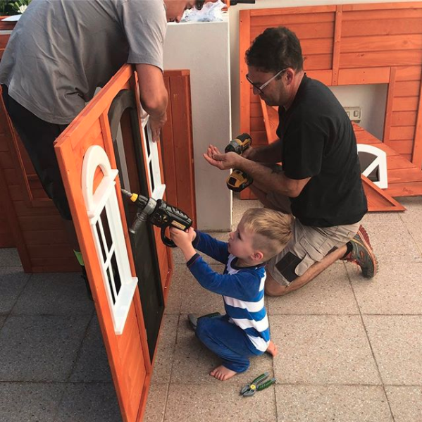 Son Hunter was keen to get hands on and help put it together. Photo: Instagram