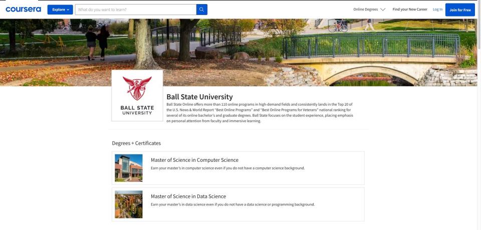 Ball State University teamed up with Coursera to create an affordable online path to a master's degree.