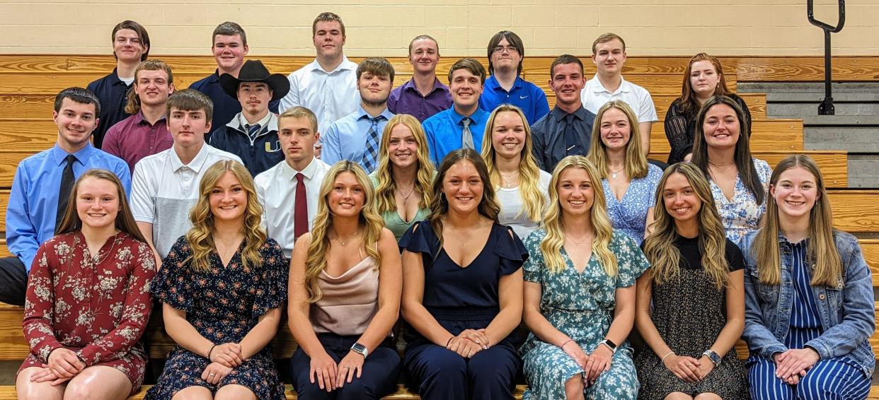 United Local Schools recently celebrated seniors who received honors and scholarships. Taking part in the event were, front row from left, Samantha Wolfe, Sydney Young, Samantha Benner, Allison Brown, Julianna Logan, Madison Stokes and Emily McKarns; second row from left, Caleb Blake, Wade Mitchell, Joshua Scott, Jade Watt, Braylee Jones, Gabrielle Leek and Brielle Rose; third row from left, Lincoln Urmson, Cody Cope, Trenton Mango, Dante Rapp and Bryce McKenzie; and, fourth row from left, Rowan Brinker, Payne Brereton, Steffan Jarrett, Parker Berdine, Trevor McCormack, Keegan Calkins and Madison Painter.