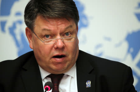 World Meteorological Organization (WMO) Secretary-General Petteri Taalas attends a news conference at the United Nations in Geneva, Switzerland, November 29, 2018. REUTERS/Denis Balibouse