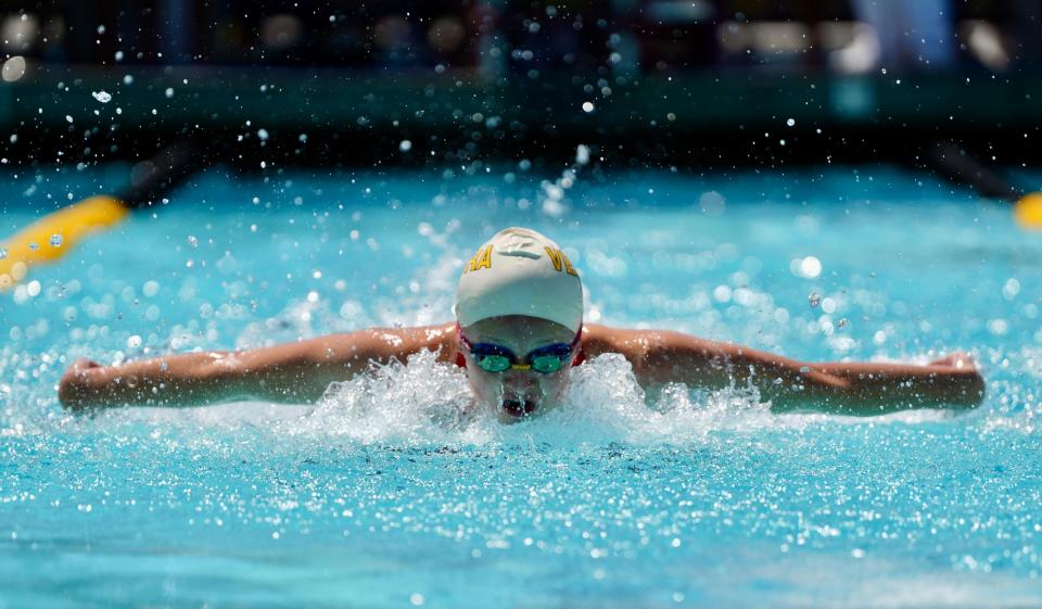 Ventura High's Sarah Beckman competes at the CIF-State Swimming & Diving Championships at Clovis Olympic Swim Complex on Saturday, May 11, 2024. Beckman took fourth in 100 butterfly and sixth in the 200 freestyle.