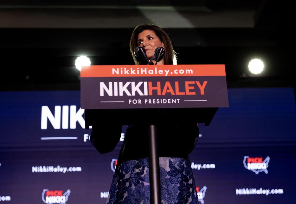 Nikki Haley standing at lectern