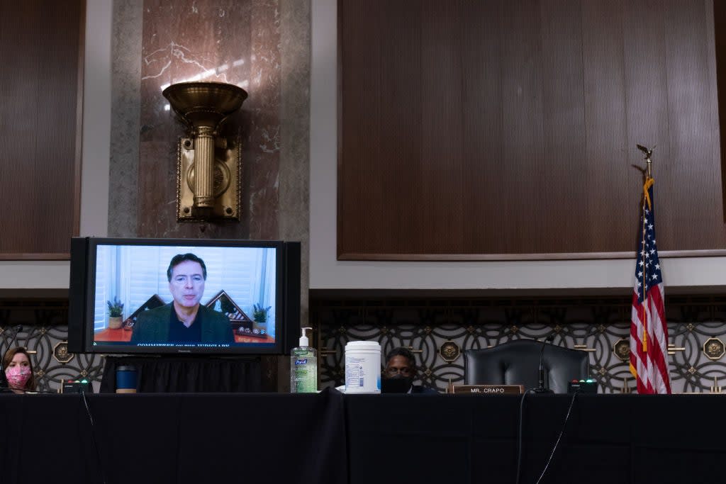 Former FBI Director James Comey testified via videoconference before the Senate Judiciary Committee on Wednesday. (Getty Images)