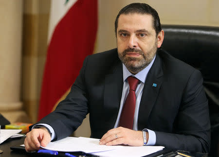 FILE PHOTO: Lebanese Prime Minister Saad al-HarirI is seen during the meeting to discuss a draft policy statement at the governmental palace in Beirut, Lebanon February 6, 2019. REUTERS/Aziz Taher/File Photo