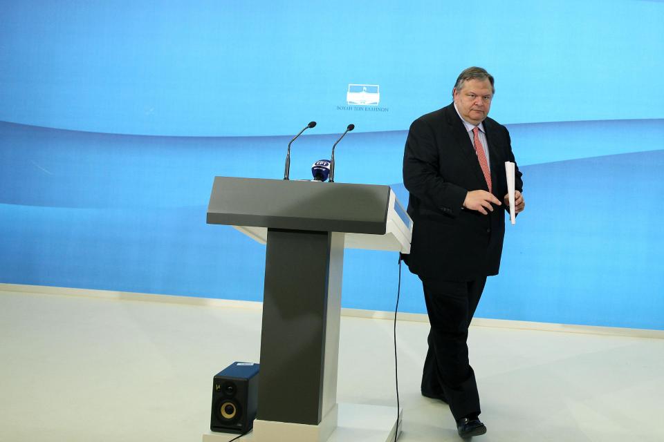 Evangelos Venizelos, the head of the Socialist PASOK party leaves after a press conference following the meeting with leader of the New Democracy conservative party Antonis Samaras in Athens, on Wednesday, June 20, 2012. The three parties that back Greece's commitments to bailout creditors have agreed in principle to form a coalition government and are negotiating the final details, officials said Wednesday. The agreement follows protracted negotiations between the conservative New Democracy party, the Socialist PASOK and the smaller Democratic Left party, after a national election on Sunday. (AP Photo/Petros Giannakouris)