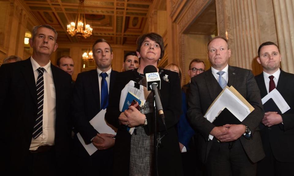 ‘Contempt for human rights.’ Arlene Foster, leader of the Democratic Unionist party, at Stormont on Monday.