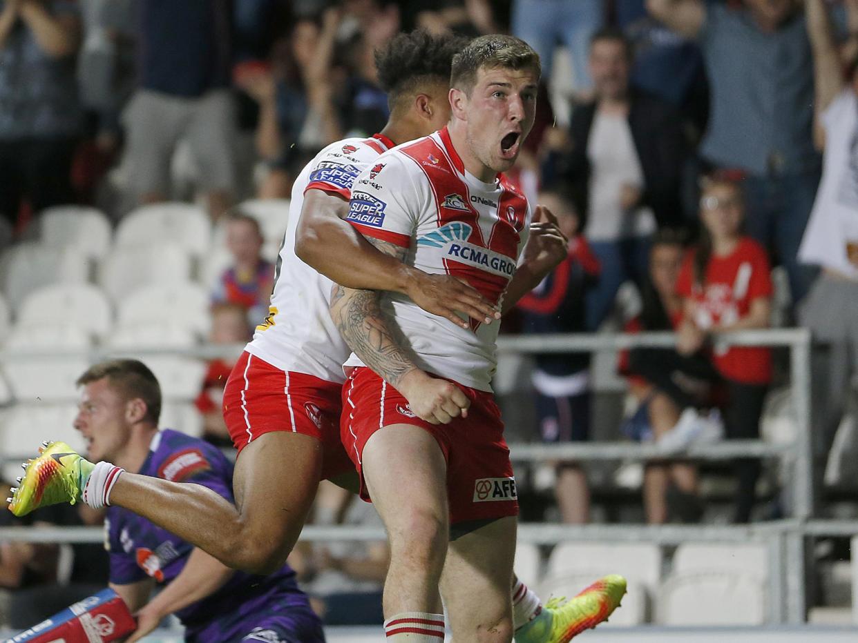 Mark Percival's late try completed St Helens comeback after they trailed at half-time: Rex Features