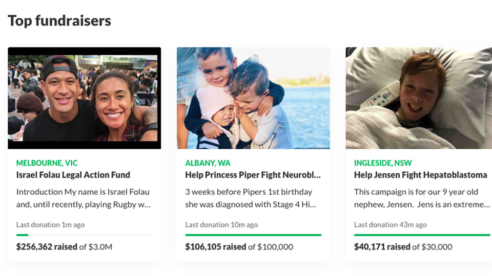 Israel Folau had earned more money than appeals for sick kids. Image: GoFundMe