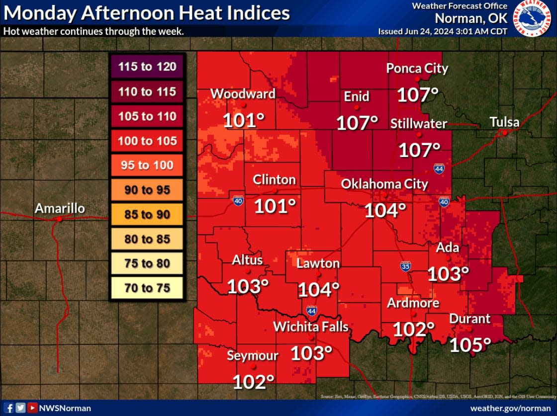 Heat Index values above 100 degrees are expected through the week.