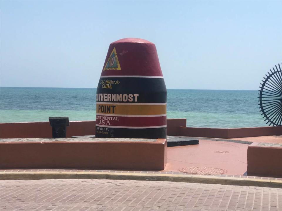 Key West’s Southernmost Point buoy stood free of barricades and with a fresh coat of paint on the sidewalk on Wednesday, March 25, 2020.