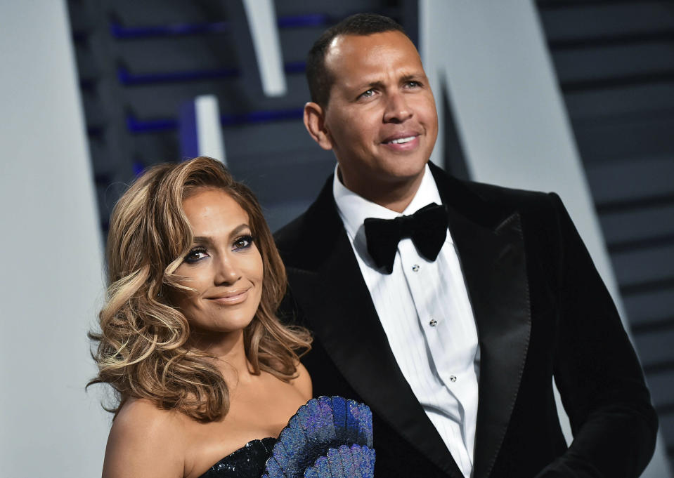 Jennifer Lopez and Alex Rodriguez at the 2019 Vanity Fair Oscary Party in Los Angeles, CA.