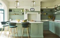 <p><a href="https://www.housebeautiful.com/uk/decorate/kitchen/g36699206/green-kitchen/" rel="nofollow noopener" target="_blank" data-ylk="slk:Green kitchens;elm:context_link;itc:0;sec:content-canvas" class="link ">Green kitchens</a> are always a good idea (and are one of the hottest hues right now). Associated with nature, it's a shade that is both sophisticated and fresh. </p><p>'Greens create a peaceful and relaxed environment for the home. If you want to have fun with colour, these tones are the perfect option,' Darren Watts, Design Director at Wren Kitchens, says. </p><p>• <a href="https://www.oliveandbarr.com/" rel="nofollow noopener" target="_blank" data-ylk="slk:Olive & Barr;elm:context_link;itc:0;sec:content-canvas" class="link ">Olive & Barr</a> shaker kitchen painted in Castle Grey, Bianco Glacier Worktop. From from £10,000. </p>