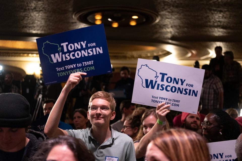 Supporters react during an election night event for Governor Tony Evers at The Orpheum Theater on November 8, 2022 in Madison, Wisconsin (Getty Images)