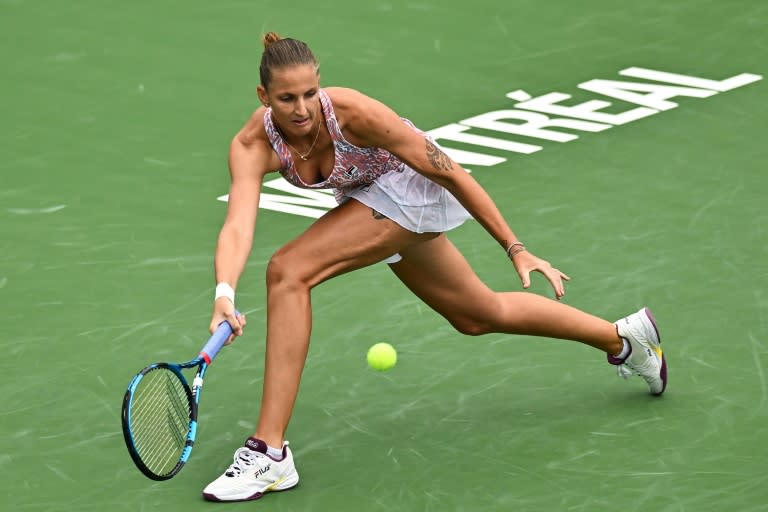 Karolina Pliskova of the Czech Republic makes a return in her first-round victory over Zhu Lin of <a class="link " href="https://sports.yahoo.com/soccer/teams/china-women/" data-i13n="sec:content-canvas;subsec:anchor_text;elm:context_link" data-ylk="slk:China;sec:content-canvas;subsec:anchor_text;elm:context_link;itc:0">China</a> at the WTA Montreal Open (Minas Panagiotakis)