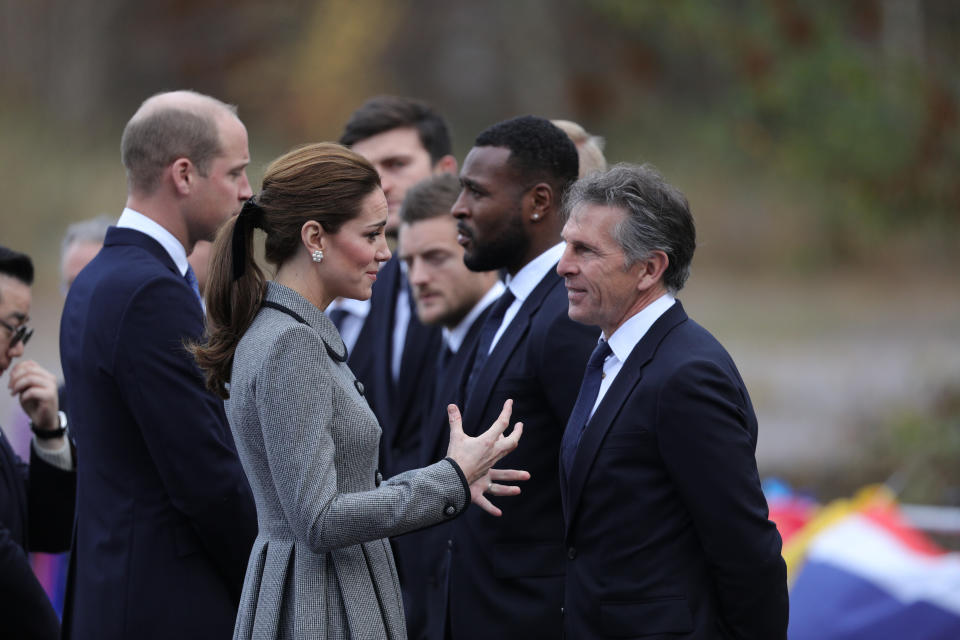 William and Kate speak to Leicester manager Claude Peul and his players (Photo: PA)