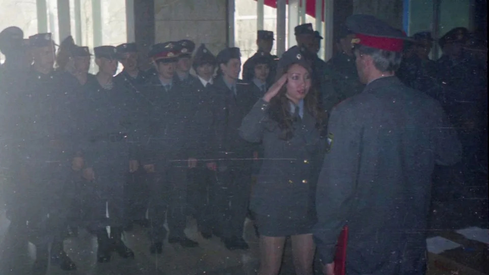Aliia Roza saluting in military gear