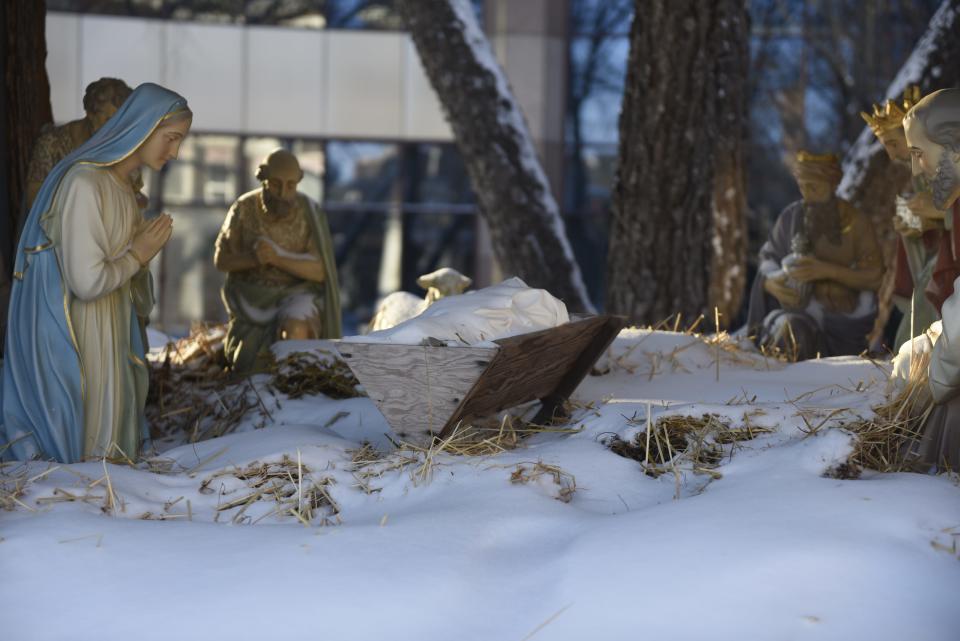 A nativity in downtown St. Cloud, Minn., this year has a stand-in for the baby Jesus statue that went missing last December.