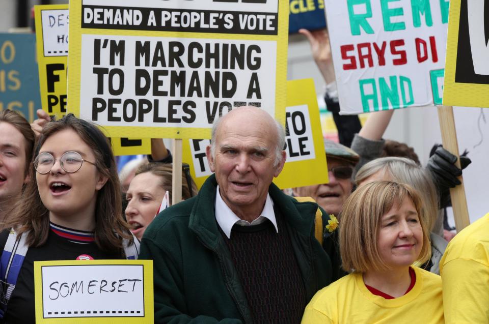 Vince Cable, centre, on a People's Vote march in London last month (PA)