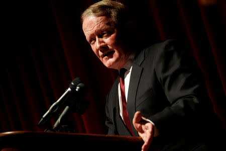 FILE PHOTO: U.S. Representative Leonard Lance (R-NJ) speaks during a town hall meeting with constituents in Cranford, New Jersey, U.S., May 30, 2017. REUTERS/Mike Segar/File Photo