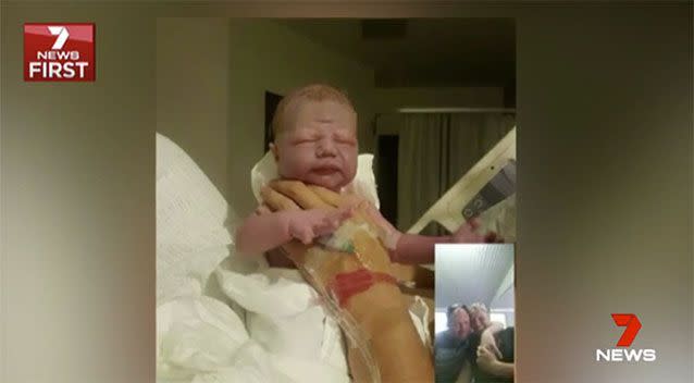 The moment baby Kayson was welcomed into the world. Source: 7 News