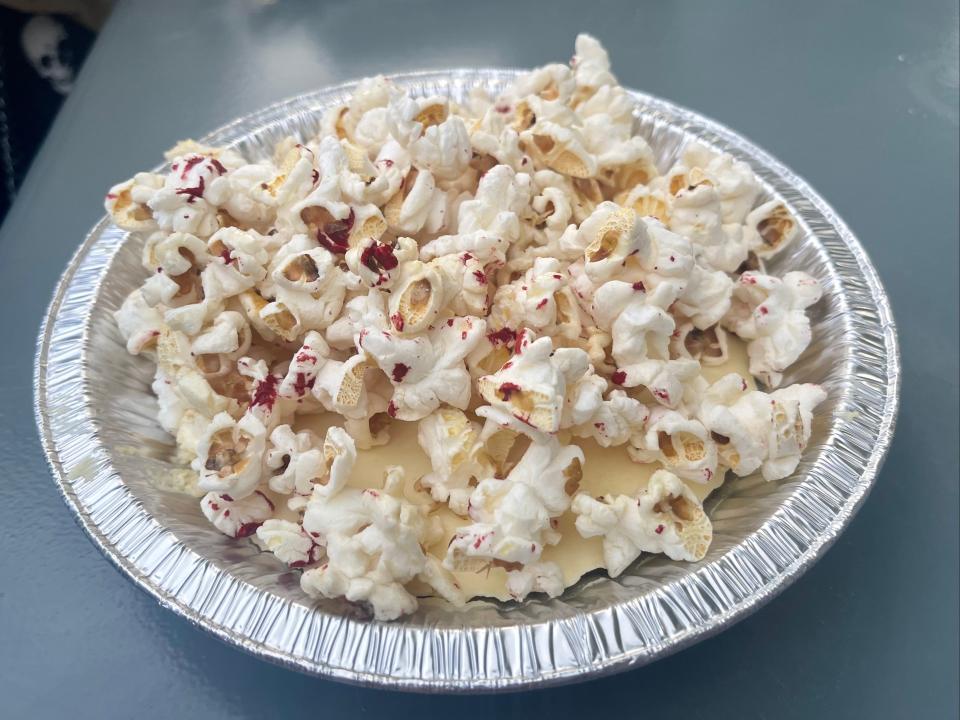 bowl of custard-flavored popcorn at halloween horror nights