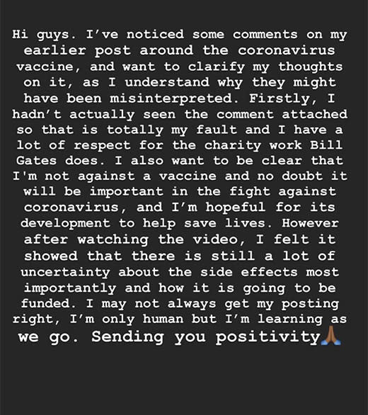 Lewis Hamilton's apology after accidentally sharing an anti-xaxxer post. (Instagram)