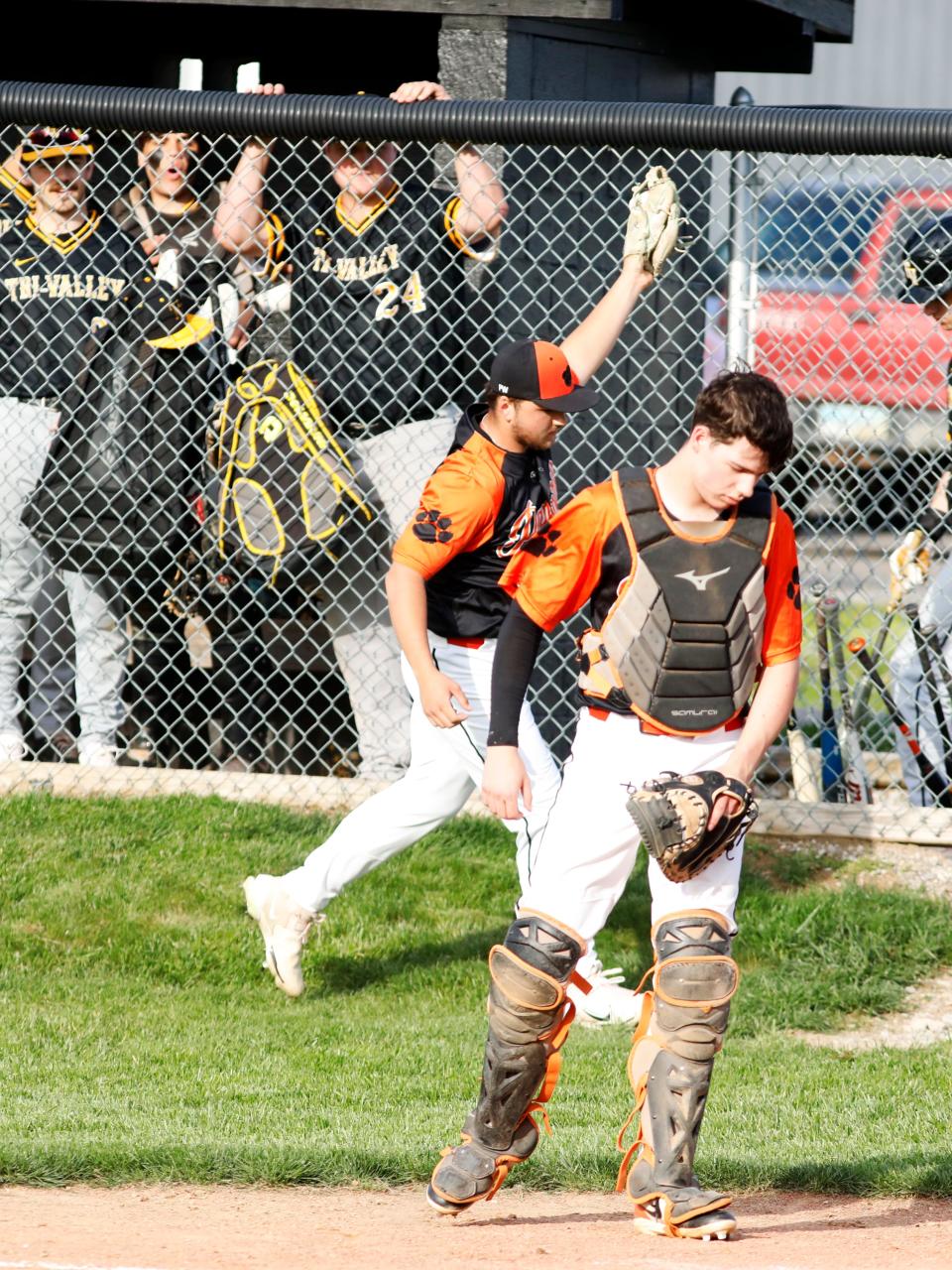 New Lexington pitcher Clay Miller chases down a pop fly during a 4-0 loss to visiting Tri-Valley on April 19. Miller's Panthers earned the No. 2 seed in Division II in the Southeast District.