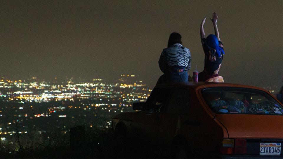 Jessica Barden (right, with Odeya Rush) plays a young woman dealing who's diagnosed with anxiety disorder in coming-of-age film "Pink Skies Ahead."