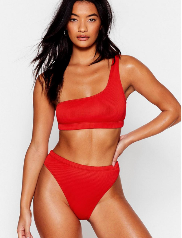 Sea Right Through 'Em Ribbed One Shoulder Bikini Set