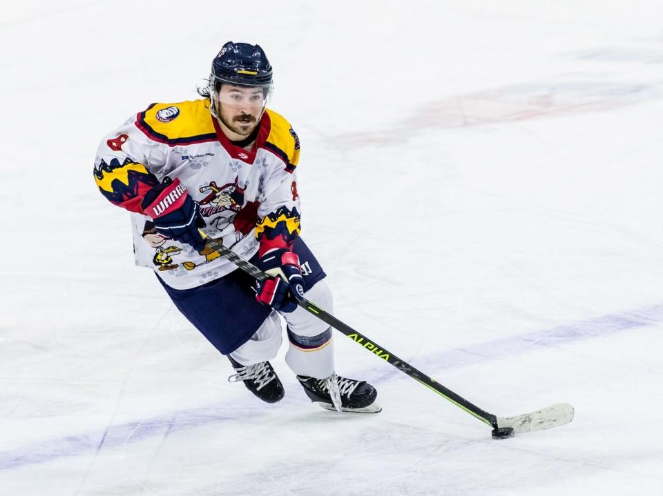 Peoria Rivermen winger Tyler Barrow skates with the puck during a 3-0 win over Quad City Storm in an SPHL game at Carver Arena on Friday, Nov. 25, 2022.