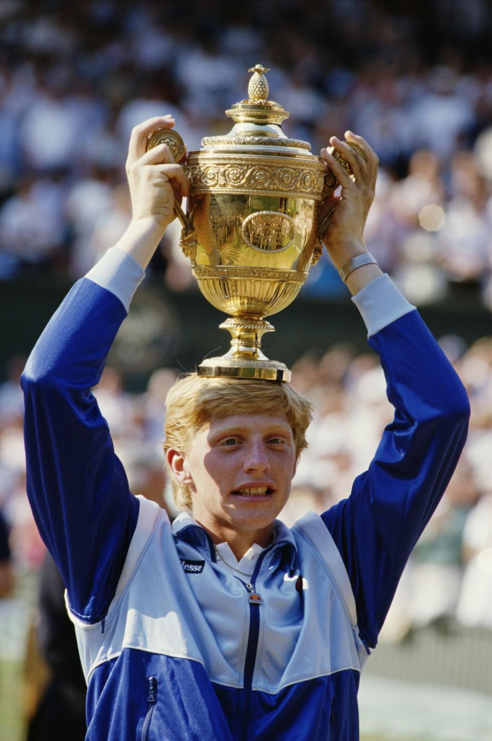 Boris Becker celebrates his 1985 Wimbledon title