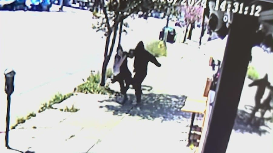 A woman is randomly attacked by a man while walking down Ventura Boulevard in Sherman on April 18. No arrests have been made. The victim shared her story with KTLA on April 21, 2024. (KTLA)