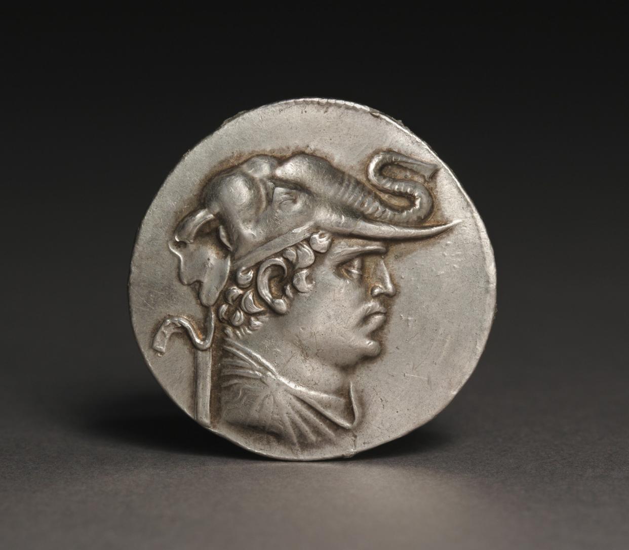 Silver tetradrachm Coin of Demetrios I, 200-190 BC, Afghanistan, Bactria, Indo-Greek Period