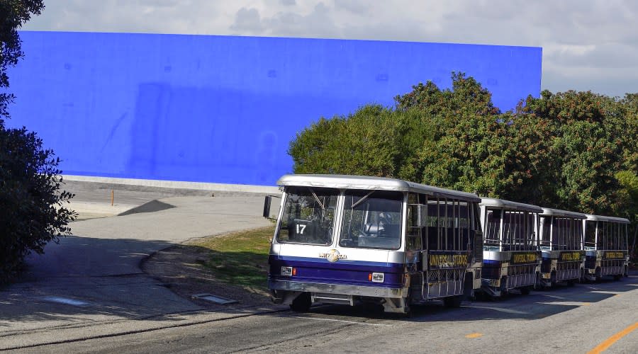 UNIVERSAL CITY, CA – FEBRUARY 12: The studio tram tour travels past the world’s largest blue screen at Universal Studios Hollywood in Universal City on Monday, Feb 12, 2018. (Photo by Jeff Gritchen/Digital First Media/Orange County Register via Getty Images)