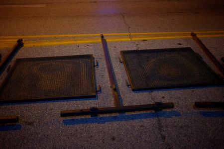 Security barricades are seen in the street as setup continues in advance of the Republican National Convention in Cleveland, Ohio July 15, 2016. REUTERS/Aaron P. Bernstein