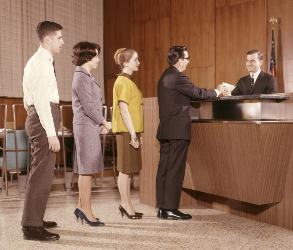 People in line at the bank