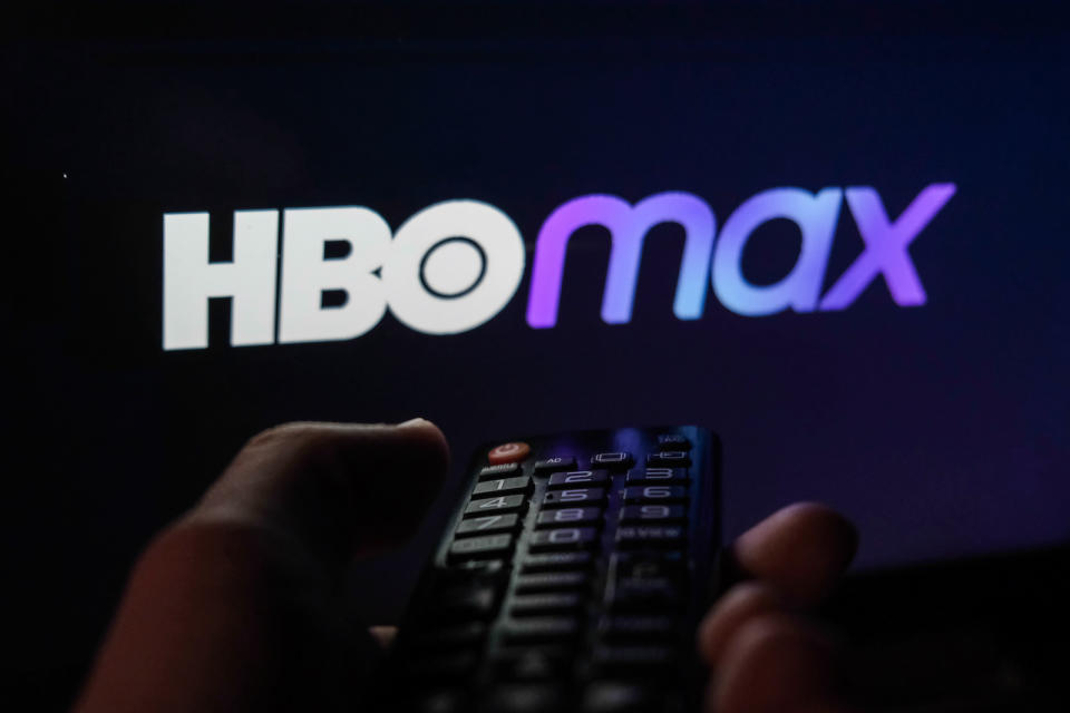 TV remote control is seen with HBO Max logo displayed on a screen in this illustration photo taken in Krakow, Poland on February 6, 2022. (Photo by Jakub Porzycki/NurPhoto via Getty Images)