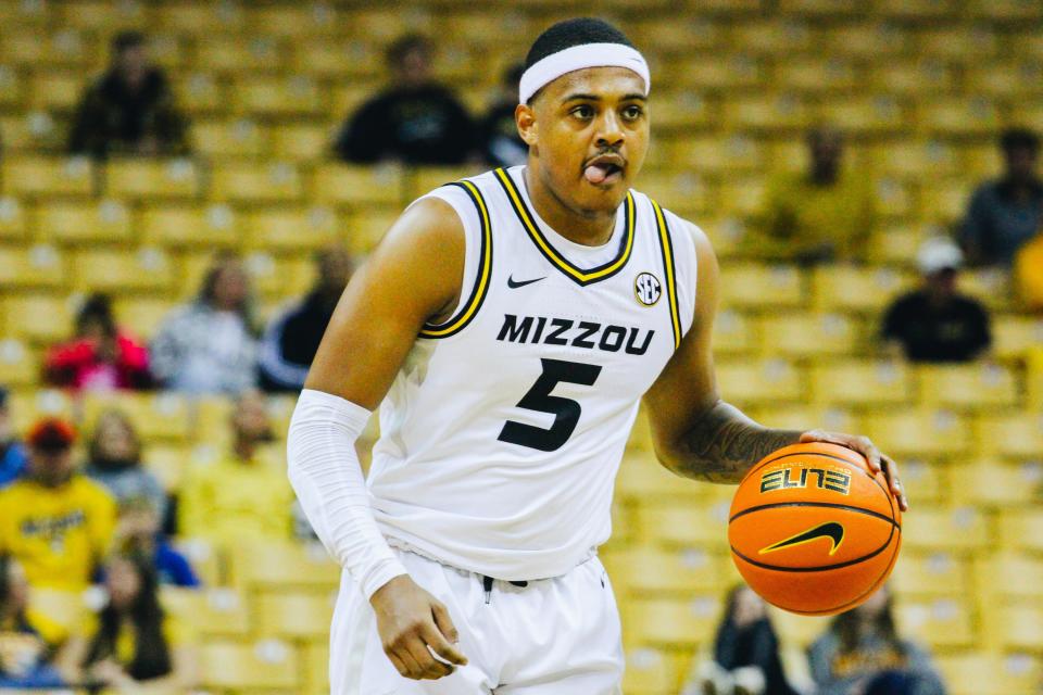 Missouri's Boogie Coleman dribbles the ball against UMKC on Monday night at Mizzou Arena.