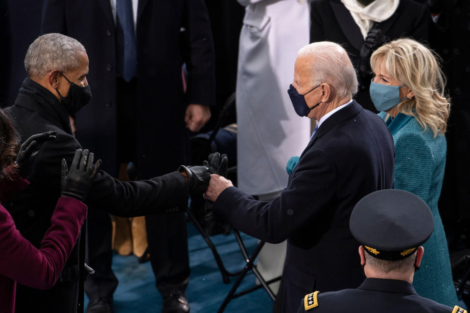 President-elect Joe Biden greets President Barack Obama as he arrives to the West Front of the Capitol.<span class="copyright">Caroline Brehman—CQ Roll Call/Shutterstock</span>