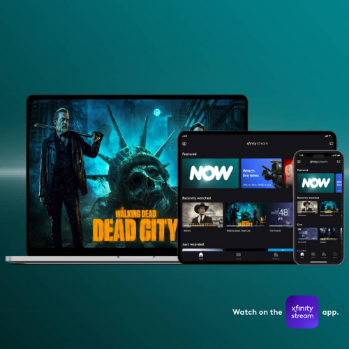image of a laptop, tablet, and cell phone showcasing NOW TV.