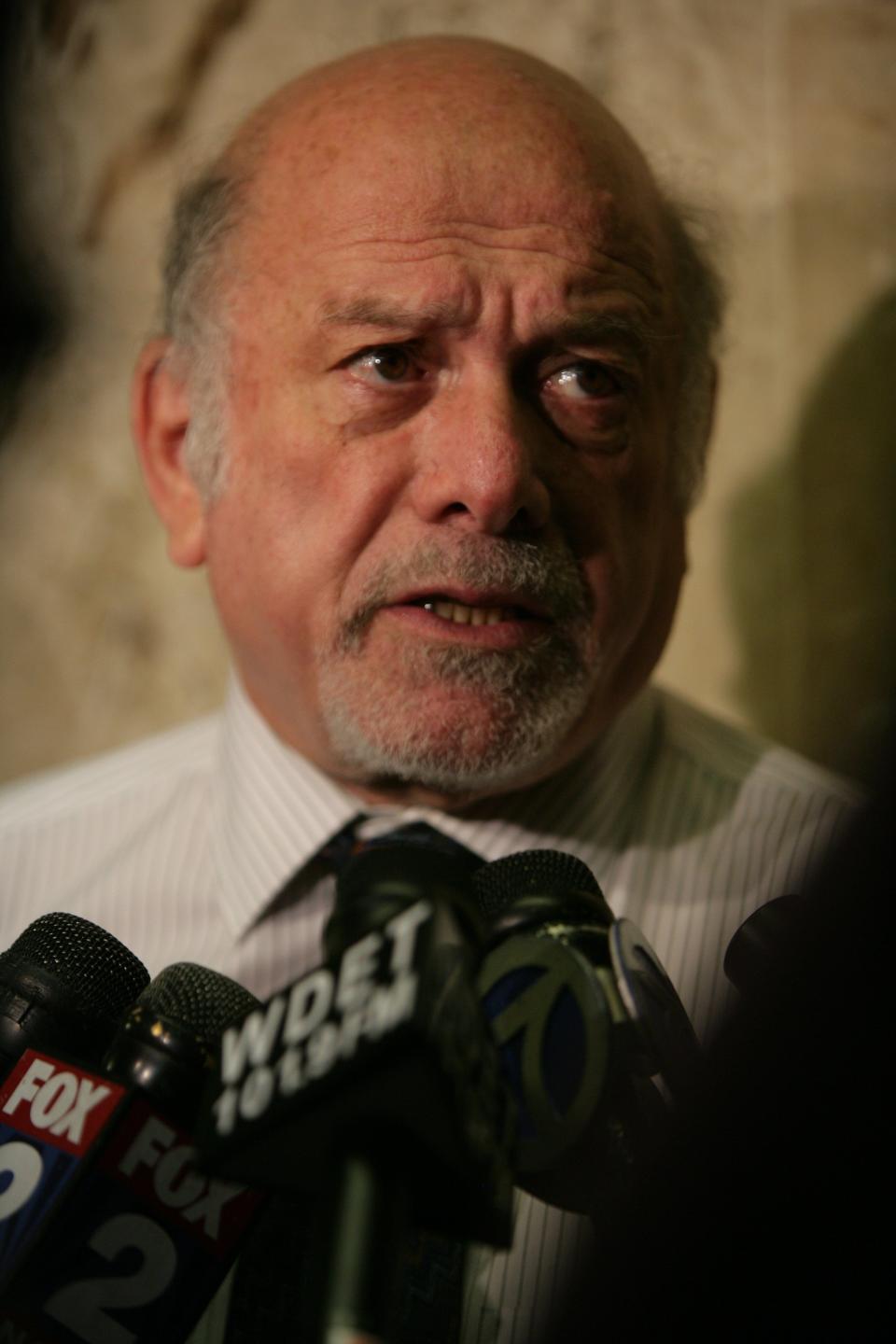 Bill Goodman, shown here speaking to the media in July 2008 when he was independent counsel for the Detroit City Council, which at the time considering was considering removing Mayor Kwame Kilpatrick following a text message scandal.
