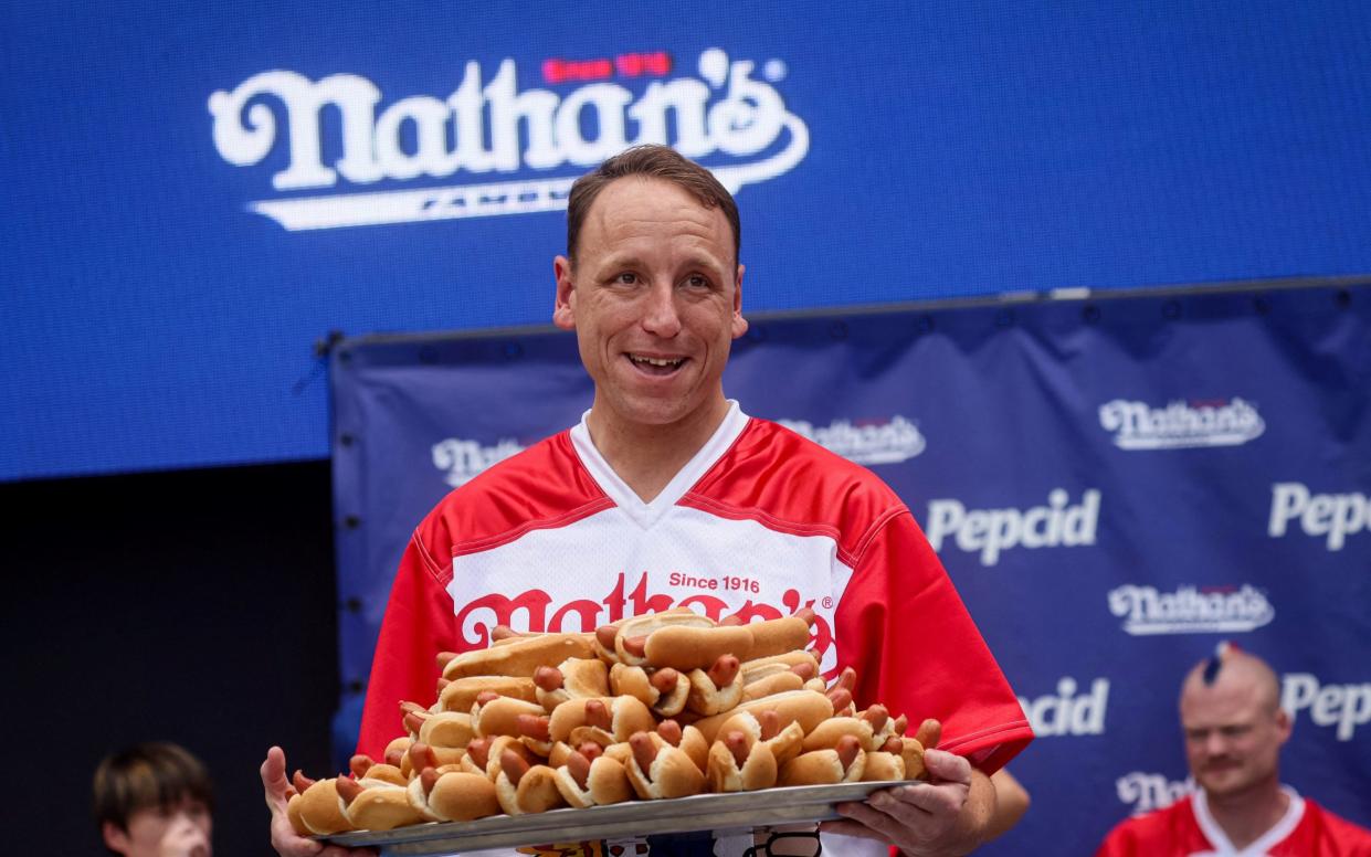 World Champion Joey Chestnut at the contest in 2023