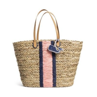 Straw Beach Bag with Whale Fob