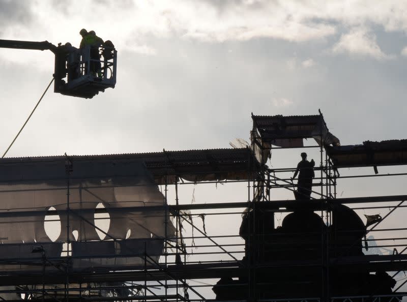 Aftermath of the fire at the Old Stock Exchange building, in Copenhagen