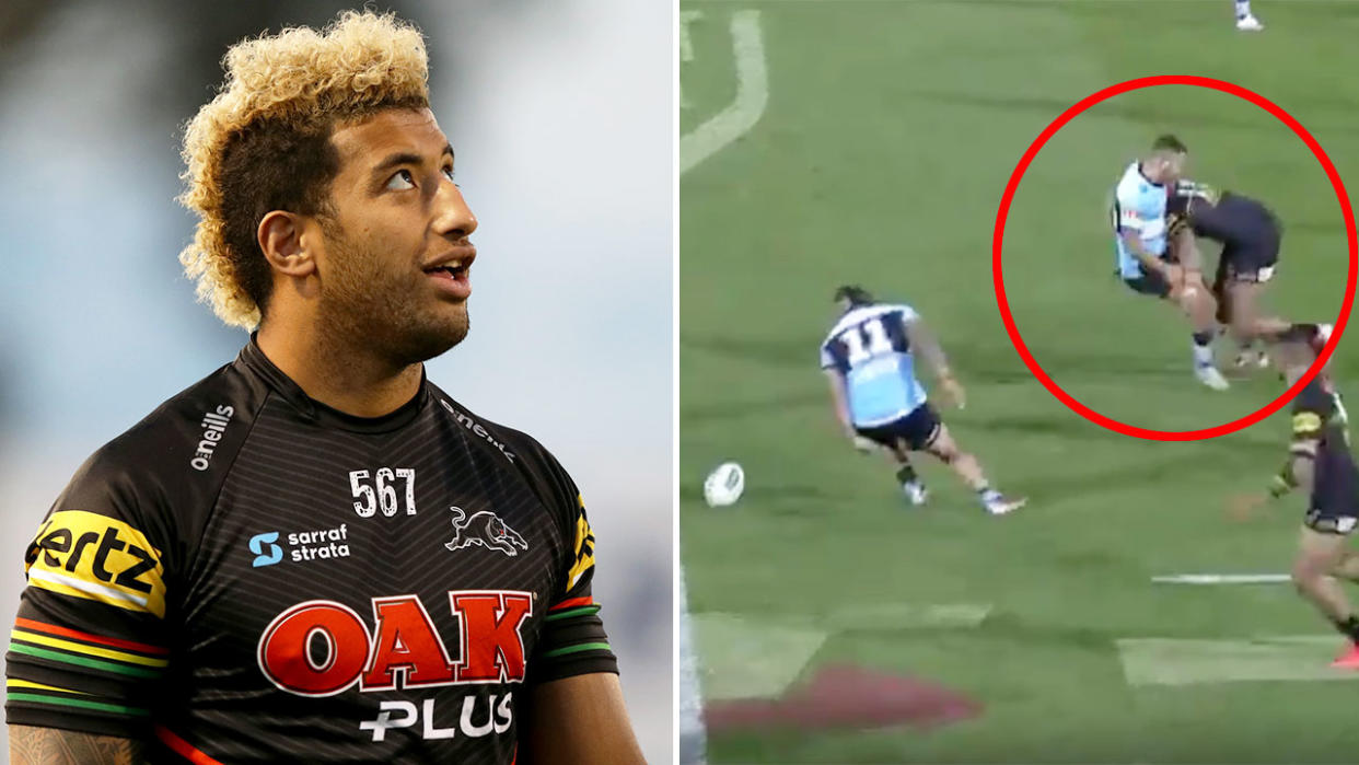 Pictured here, the off-the-ball incident that's landed Viliame Kikau in trouble.