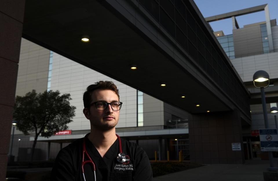 Dr. Scott Kobner outside L.A. County-USC Hospital in Los Angeles.