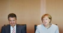 German Chancellor Angela Merkel and Foreign Minister Sigmar Gabriel attend the weekly cabinet meeting at the Chancellery in Berlin, Germany June 21, 2017. REUTERS/Stefanie Loos