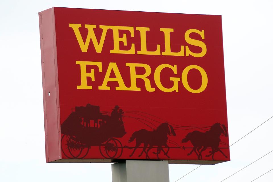 A sign at a Wells Fargo branch.